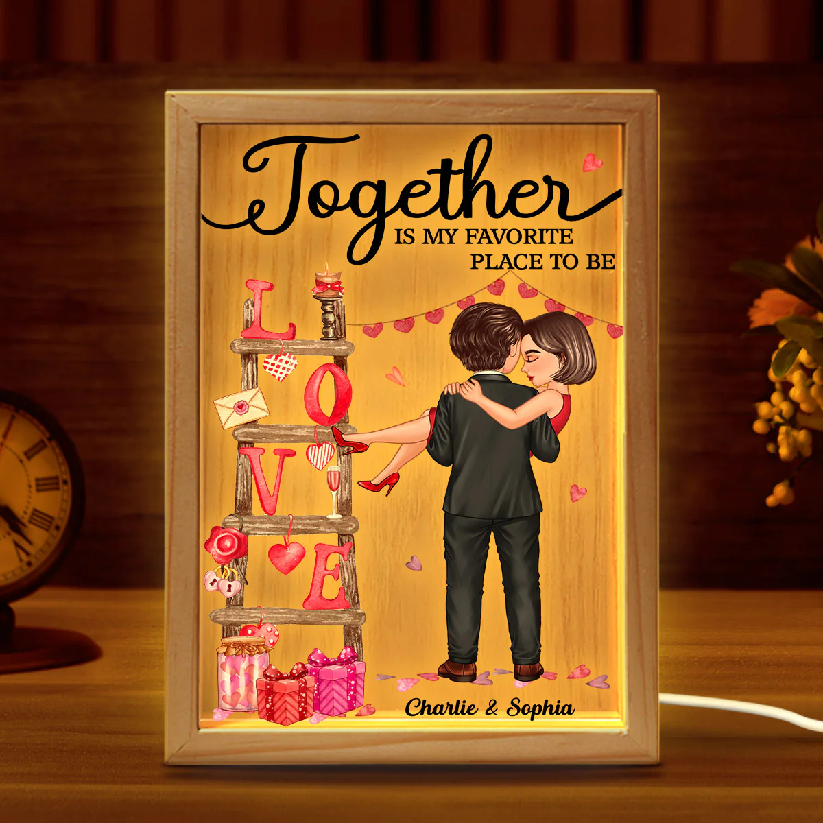 LOVE Valetine‘s Day Ladder Couple Holding Personalized Frame Light Box - Image 10