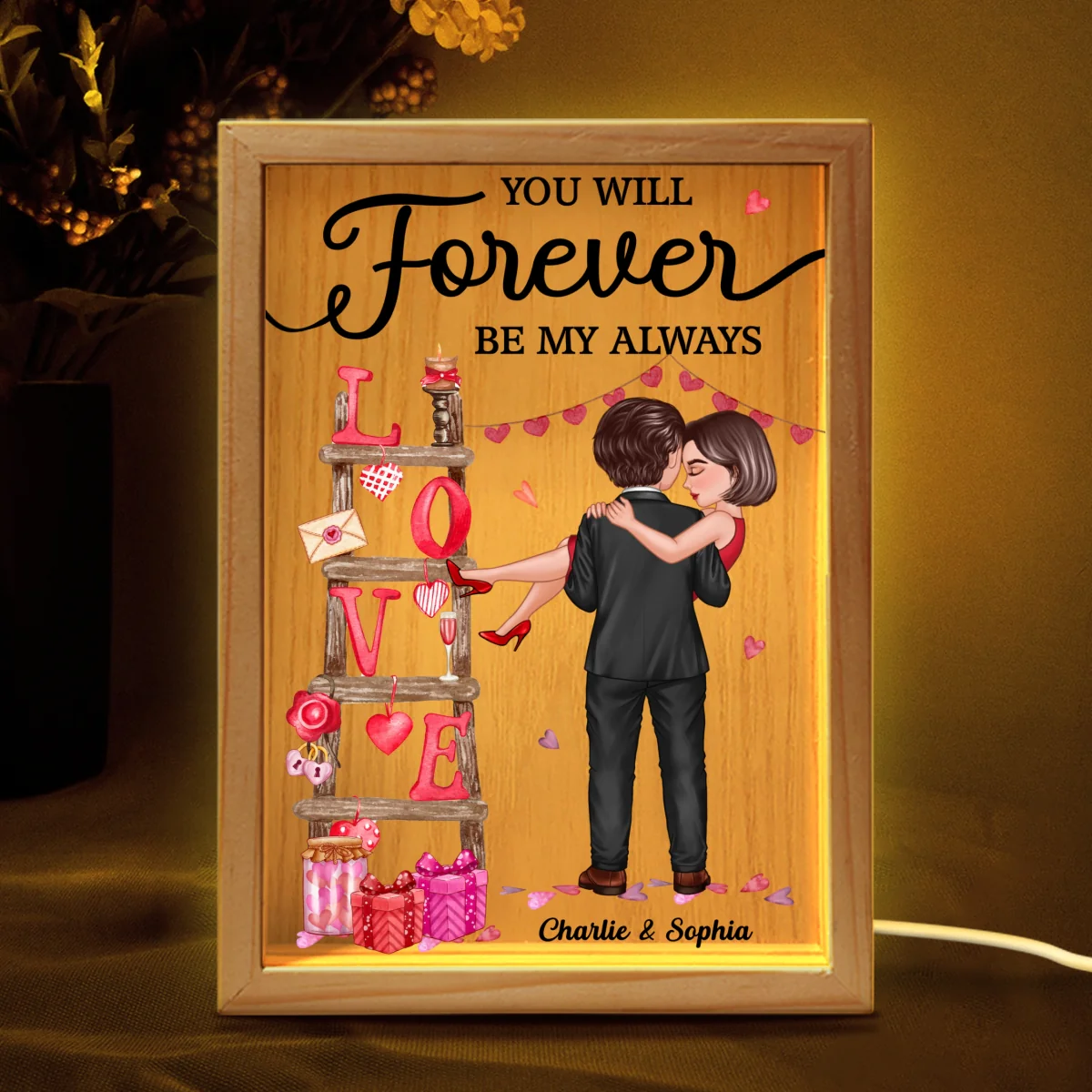 LOVE Valetine‘s Day Ladder Couple Holding Personalized Frame Light Box - Image 11