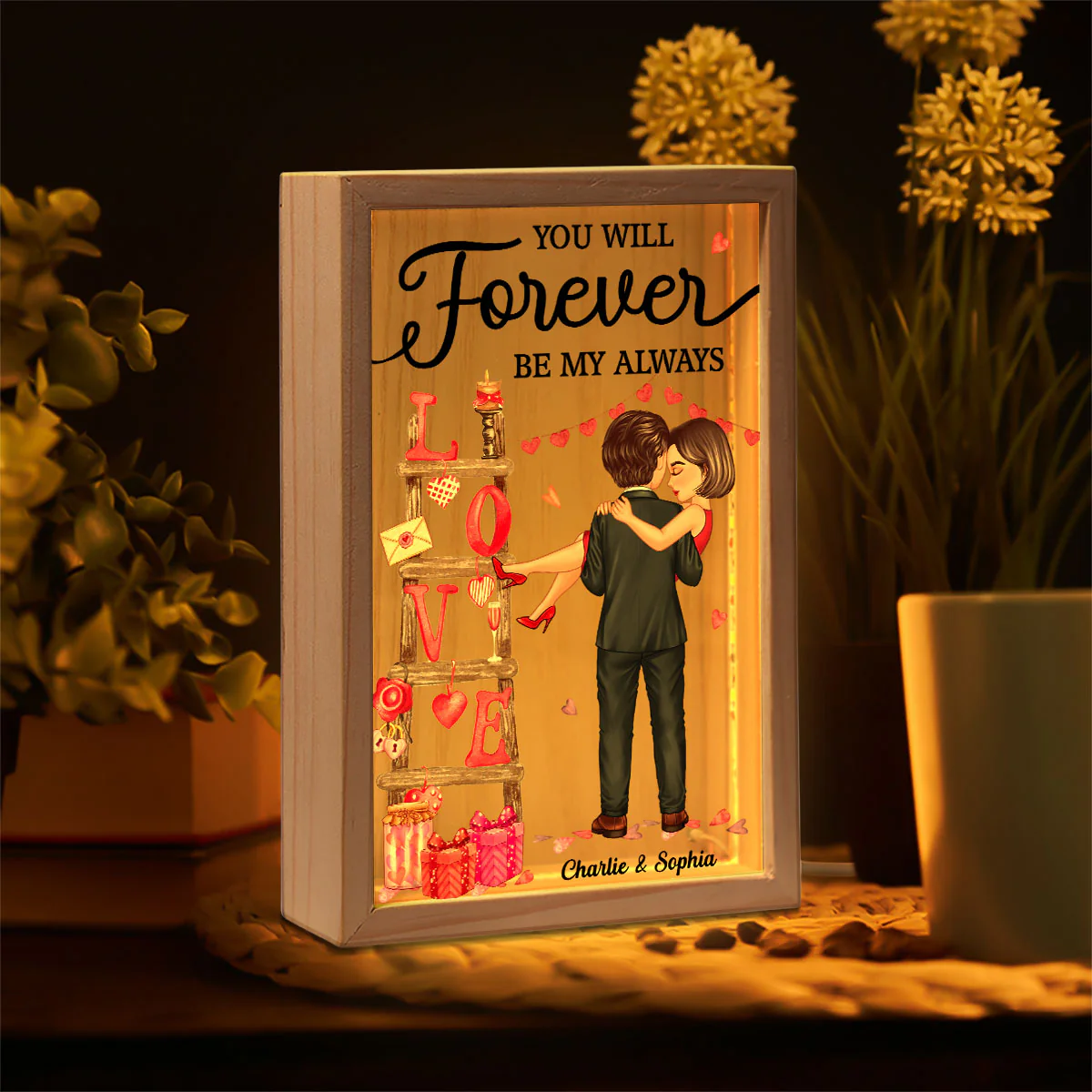 LOVE Valetine‘s Day Ladder Couple Holding Personalized Frame Light Box - Image 3