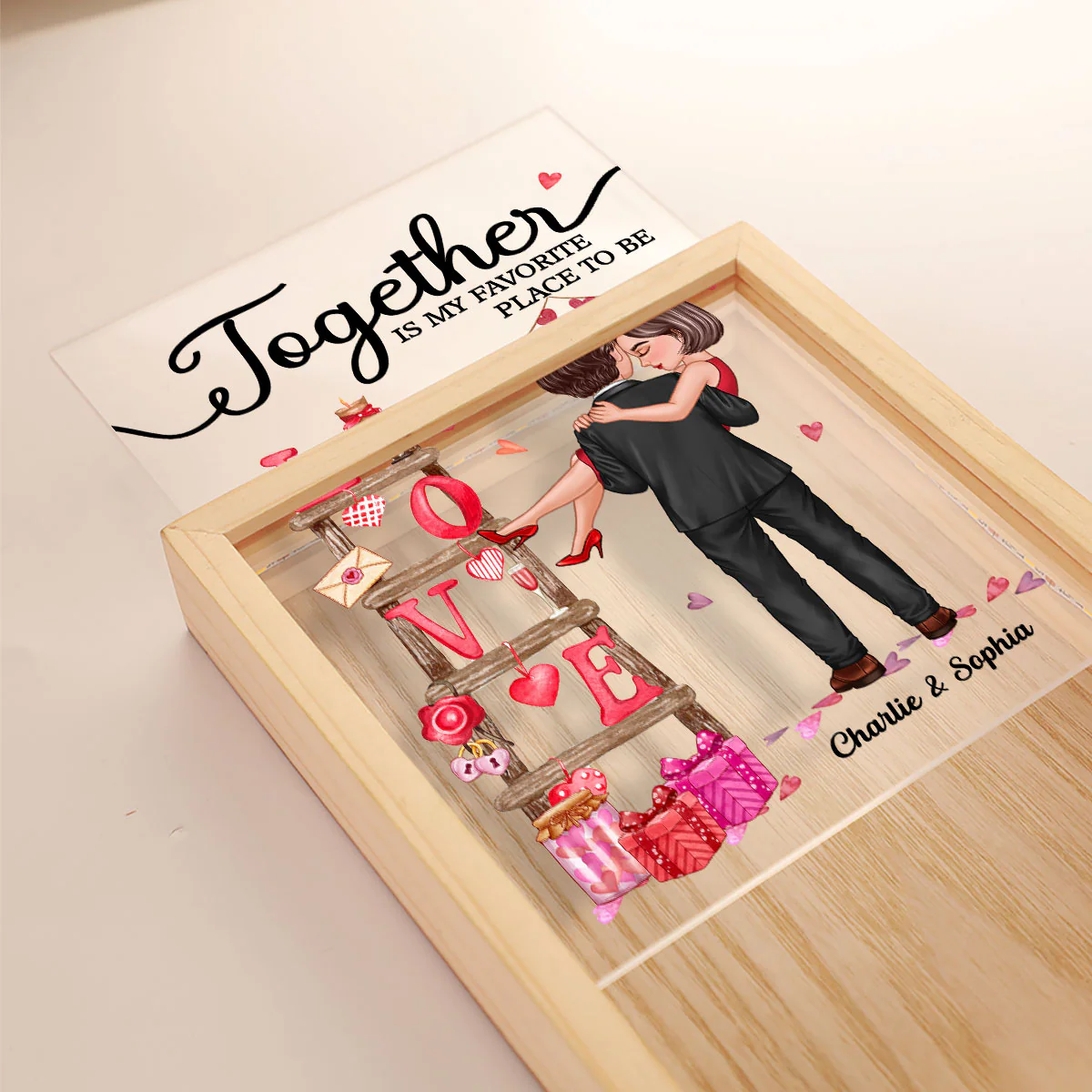 LOVE Valetine‘s Day Ladder Couple Holding Personalized Frame Light Box - Image 4
