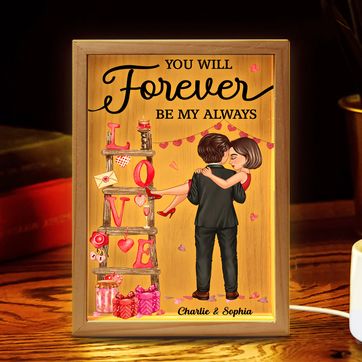 LOVE Valetine‘s Day Ladder Couple Holding Personalized Frame Light Box - Image 7