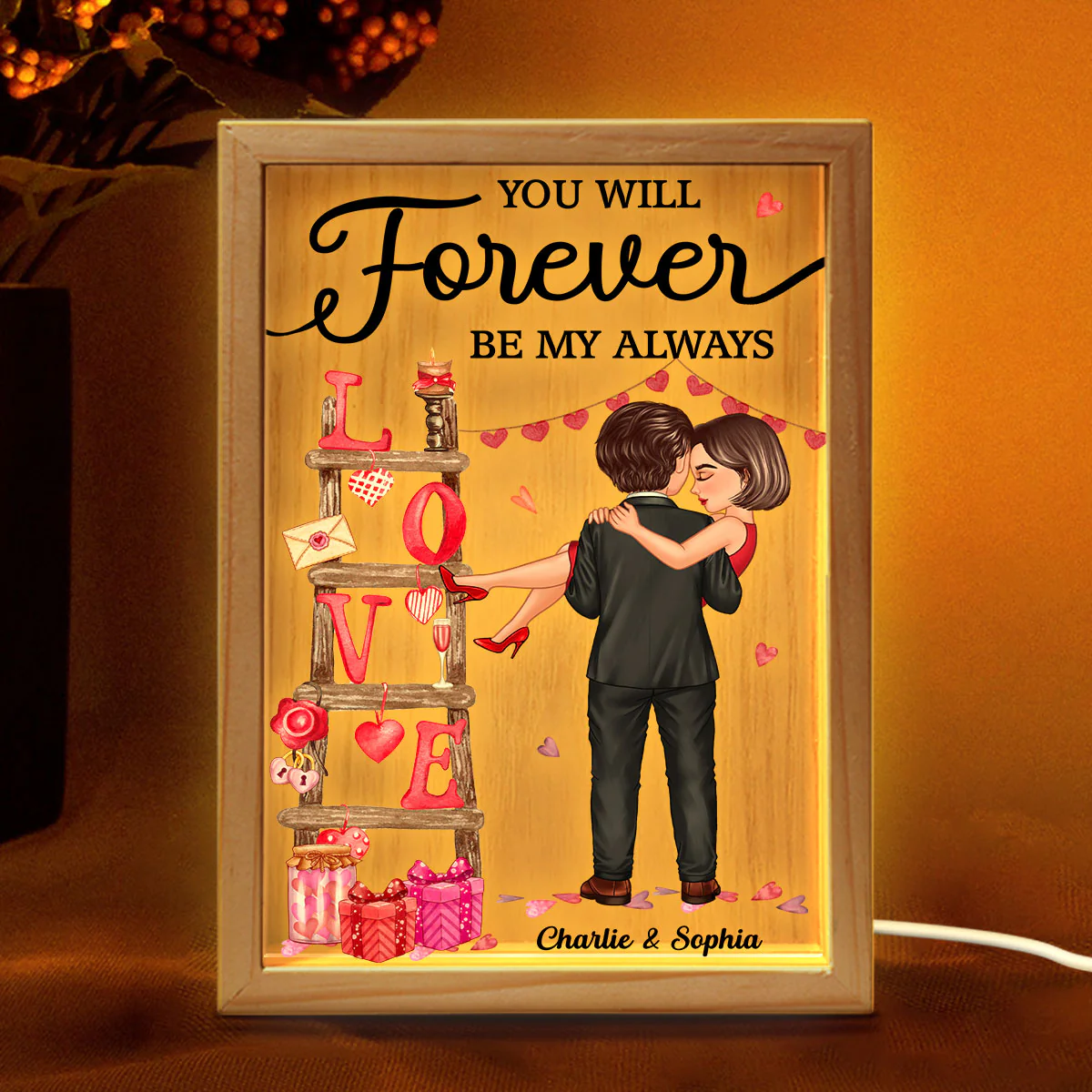 LOVE Valetine‘s Day Ladder Couple Holding Personalized Frame Light Box - Image 9