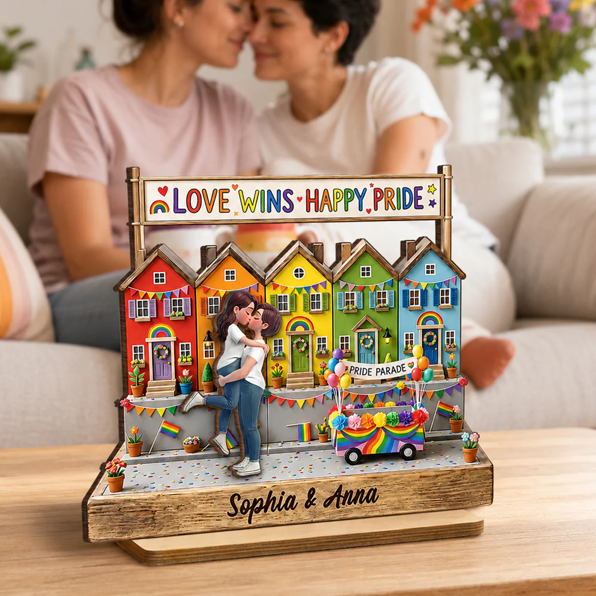 Love Wins LGBT+ Couple - Personalized 2-Layered Wooden Plaque - Gift For Couple, Happy Pride Month - Image 6