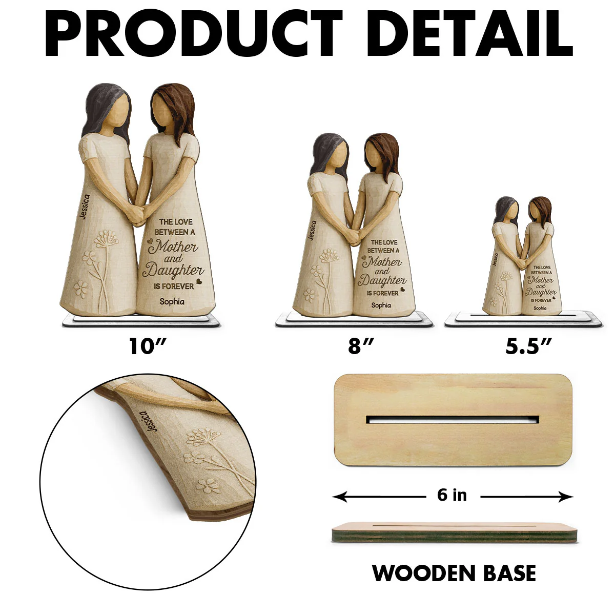 Love You Forever Daughter & Mother 3D Effect Personalized Standing Wooden Plaque, Gift for Daughter from Mom - Image 7