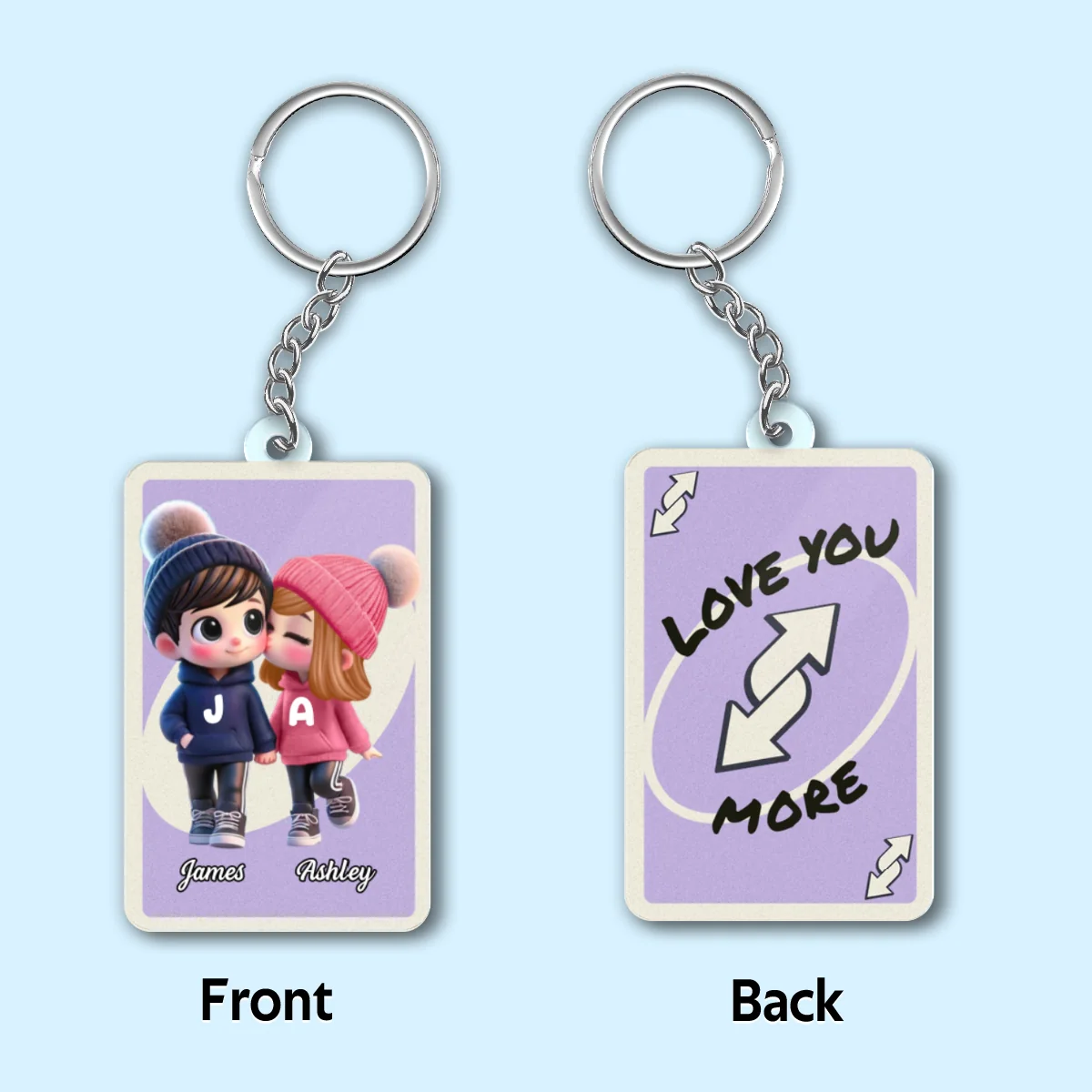 Love You More Game Card Style Cartoon Couple - Personalized Acrylic Keychain - Valentine's Day Gift, Anniversary Gift For Him, For Her - Image 7
