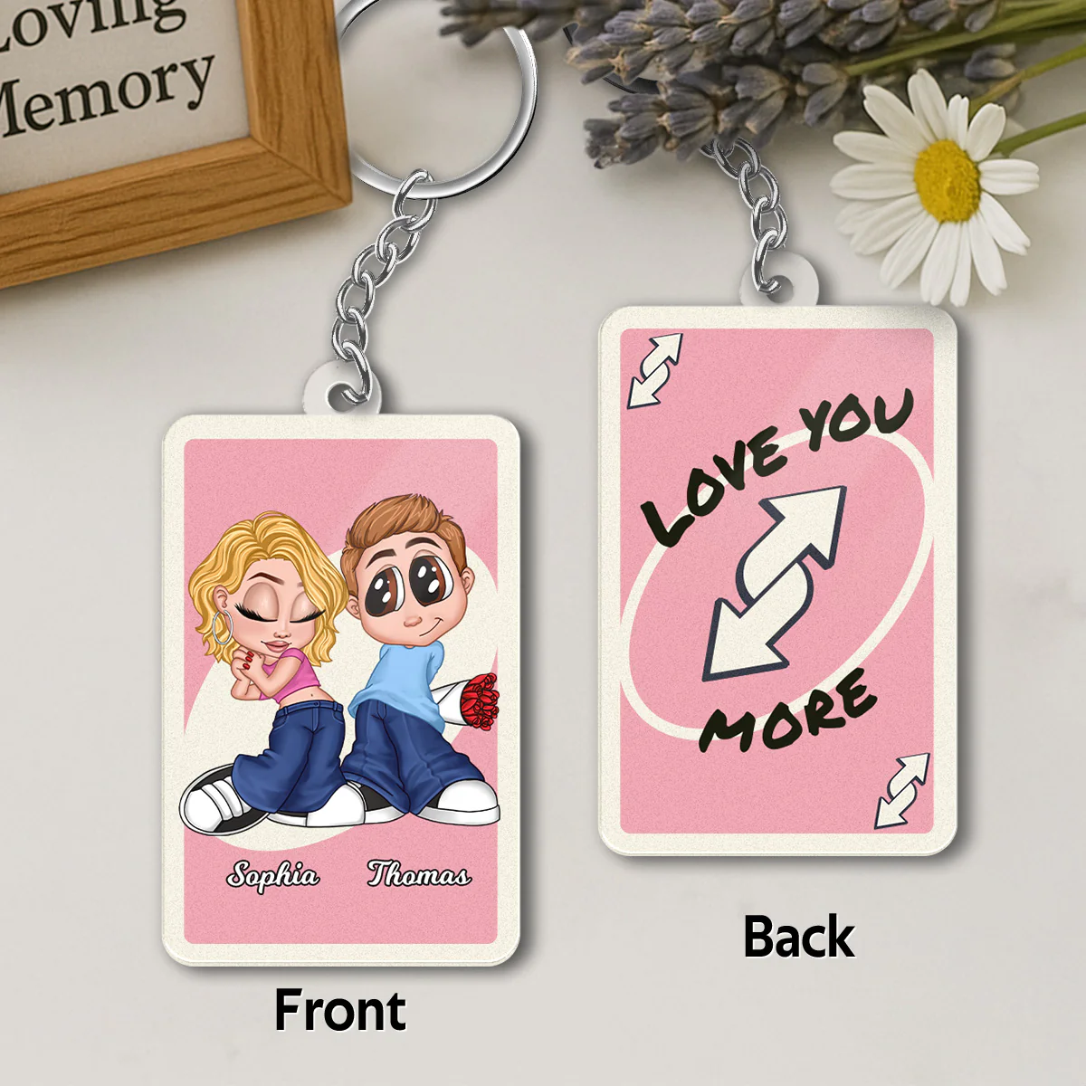 Love You More Game Card Style Y2K Couple - Personalized Acrylic Keychain - Valentine's Day Gift, Anniversary Gift For Him, For Her - Image 4