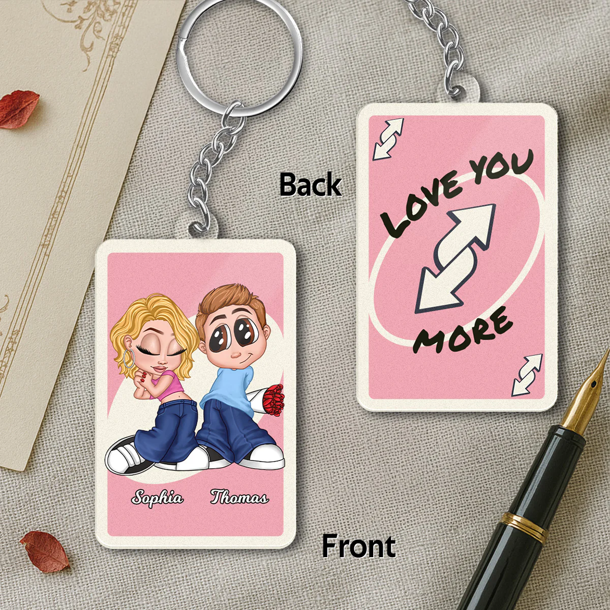 Love You More Game Card Style Y2K Couple - Personalized Acrylic Keychain - Valentine's Day Gift, Anniversary Gift For Him, For Her - Image 5