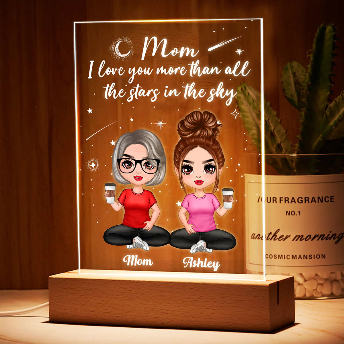Love You More Than All The Stars Galaxy Doll Mother And Daughters Sons Personalized Rectangle Acrylic Plaque LED Night Light - Image 3