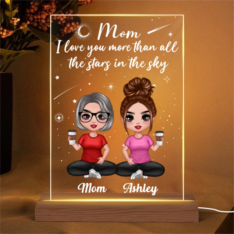 Love You More Than All The Stars Galaxy Doll Mother And Daughters Sons Personalized Rectangle Acrylic Plaque LED Night Light - Image 4