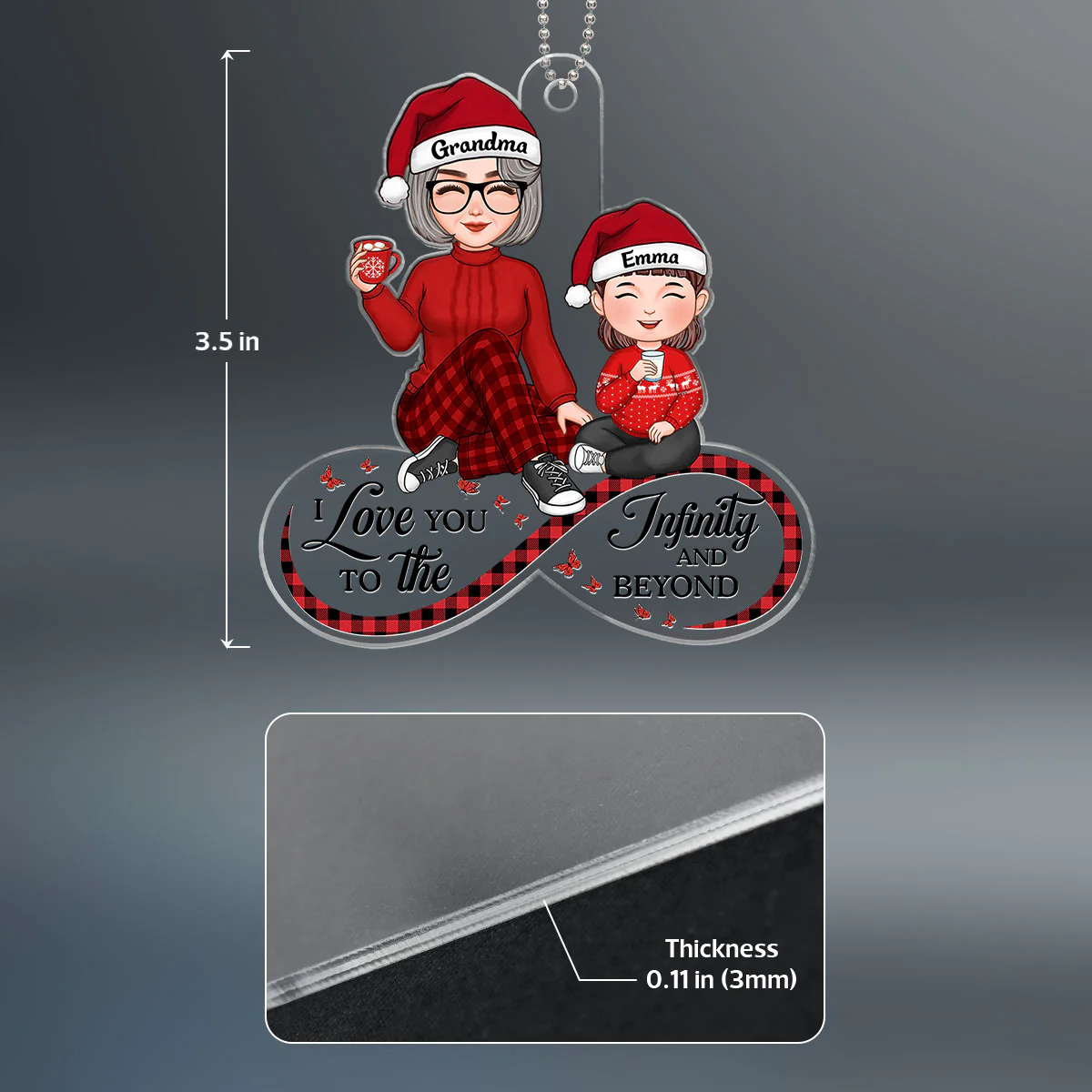 Love You To Infinity & Beyond Cute Grandma Grandkid Sitting Personalized Acrylic Ornament - Image 4