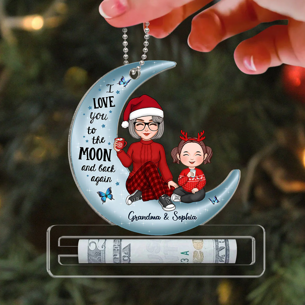 Love You To The Moon And Back Christmas Personalized Money Holder Ornament - Image 3