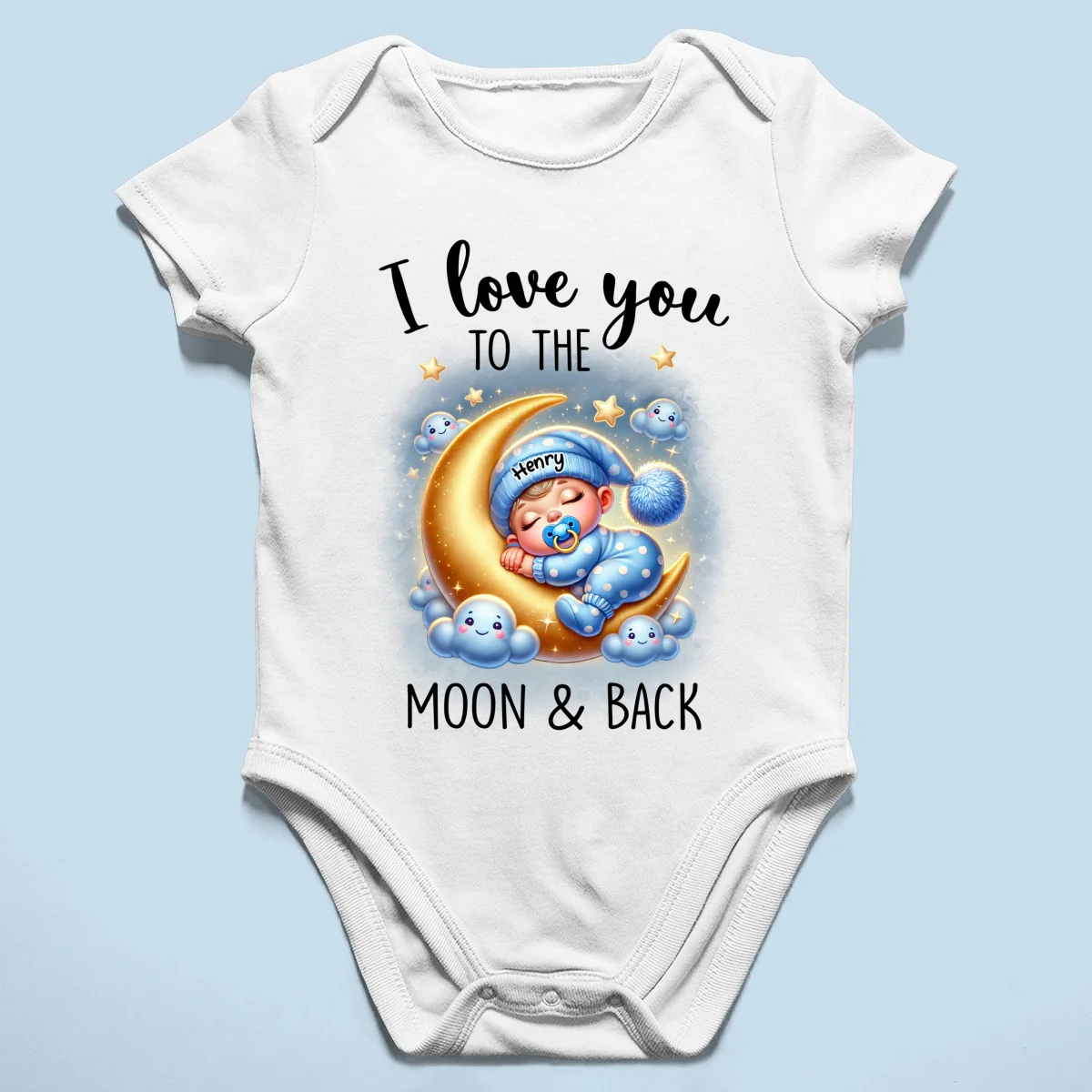 Love You To The Moon & Back Cute Baby On Moon Personalized Baby Onesie - Image 8