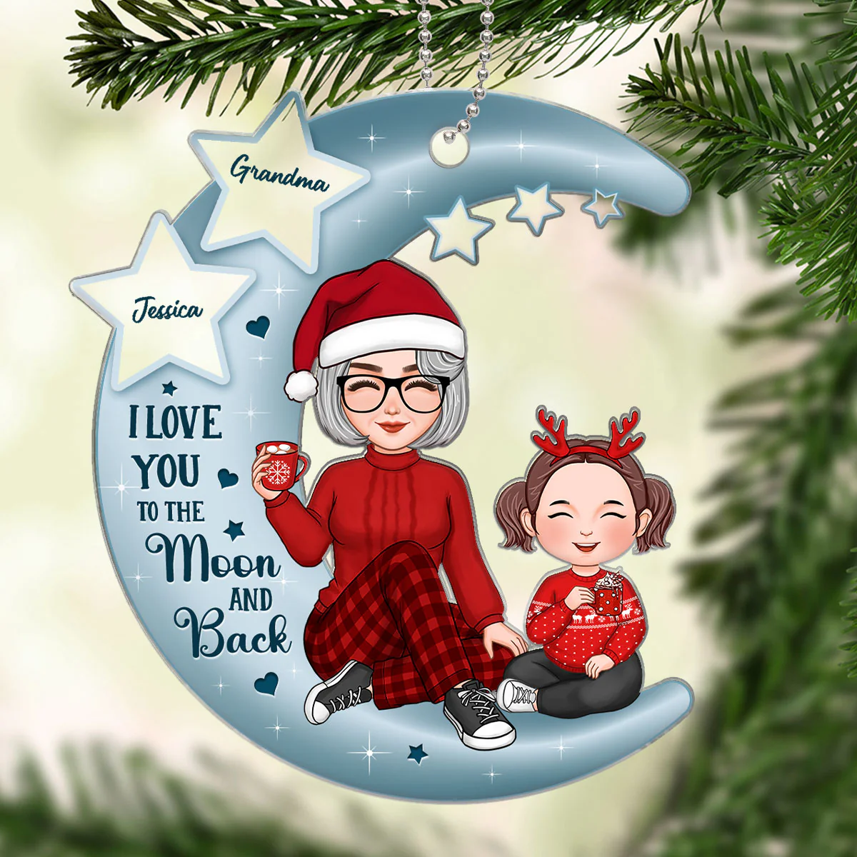 Love You To The Stars Cute Grandma Grandkid Sitting Personalized Acrylic Ornament