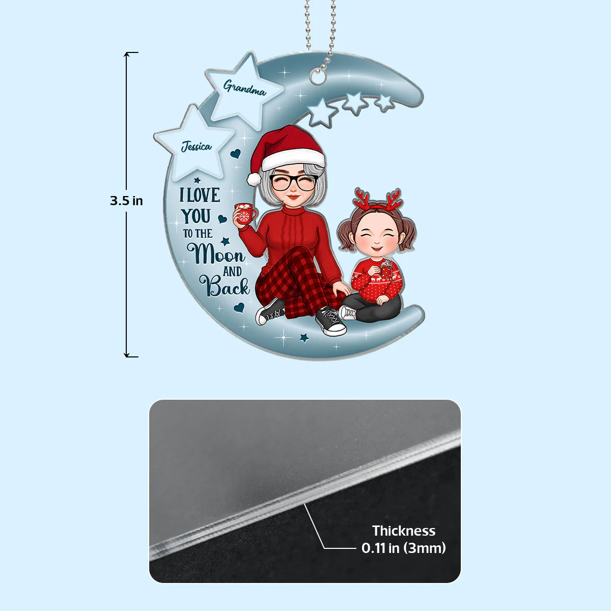 Love You To The Stars Cute Grandma Grandkid Sitting Personalized Acrylic Ornament - Image 4