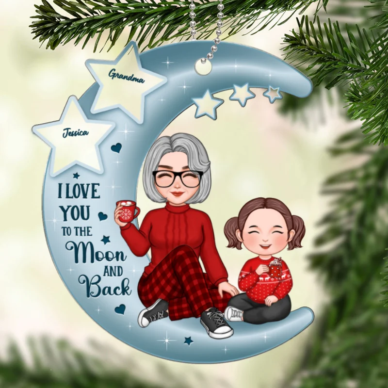 Love You To The Stars Cute Grandma Grandkid Sitting Personalized Acrylic Ornament - Image 5