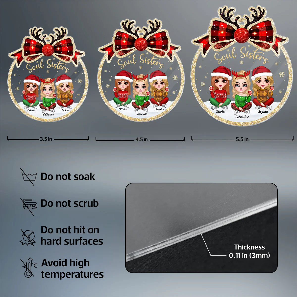 Lovely Besties Christmas Bow Personalized Acrylic Ornament, Christmas Gift For Best Friends - Image 8