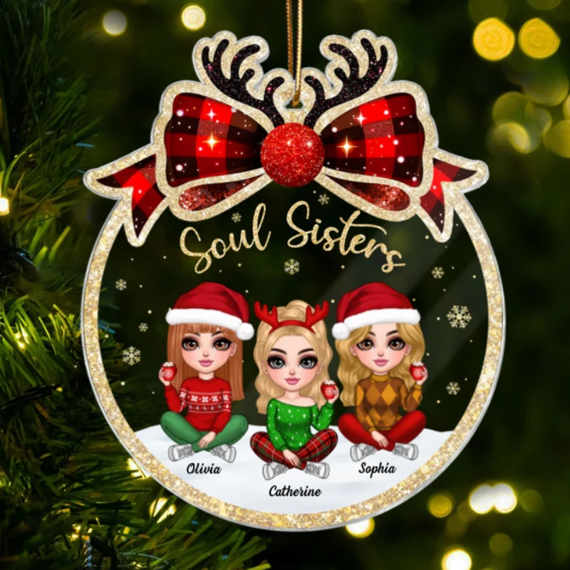 Lovely Besties Christmas Bow Personalized Acrylic Ornament, Christmas Gift For Best Friends - Image 9