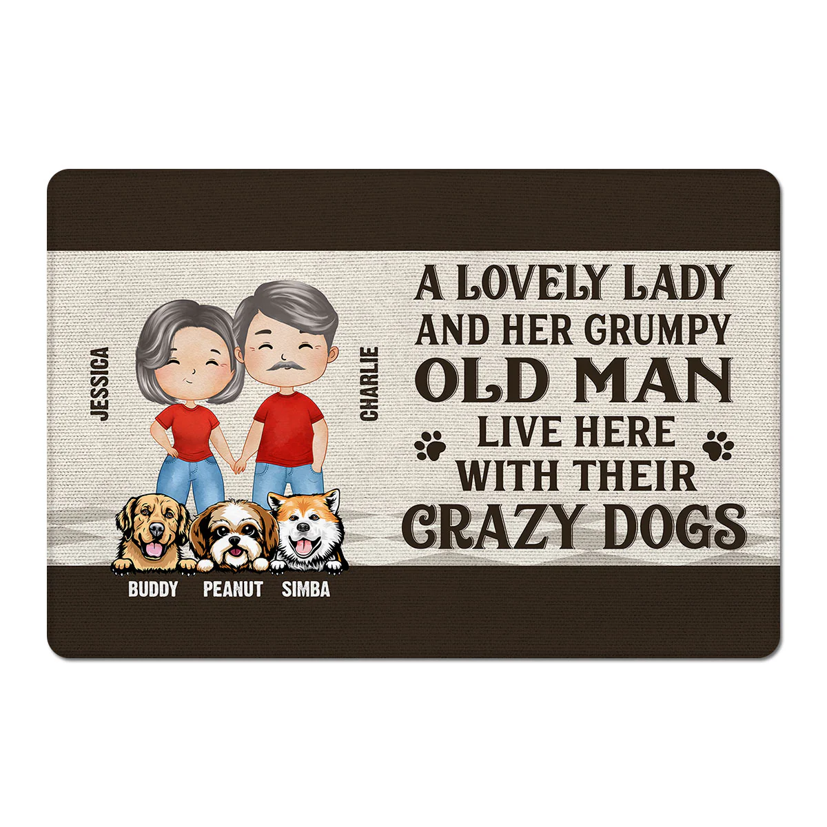 Lovely Lady Grumpy Old Man Watercolor Couple Dog Lovers Personalized Doormat