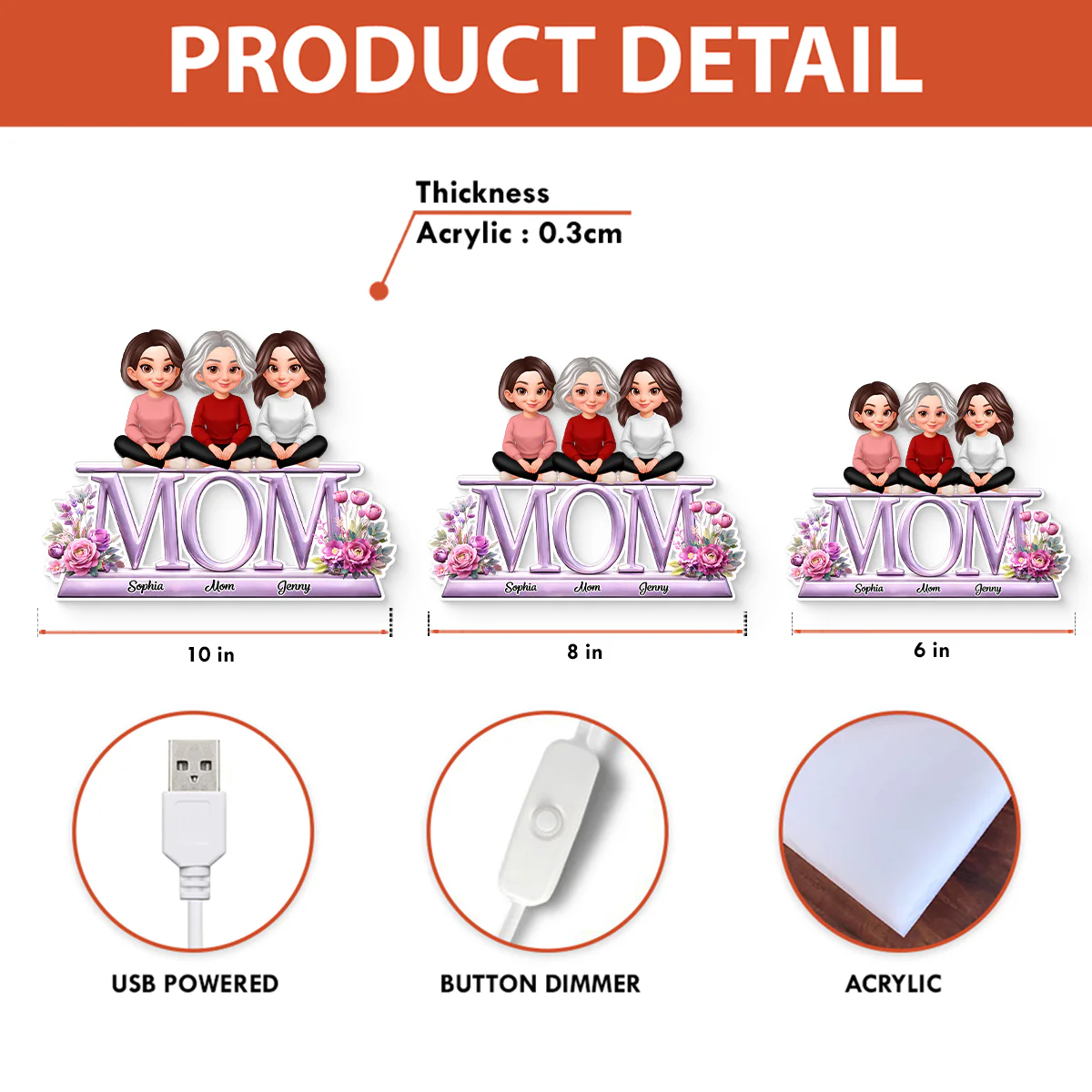 Lovely Mom And Kids - Personalized Light Box - Heartfelt Gift For Mom, Grandma - Image 7