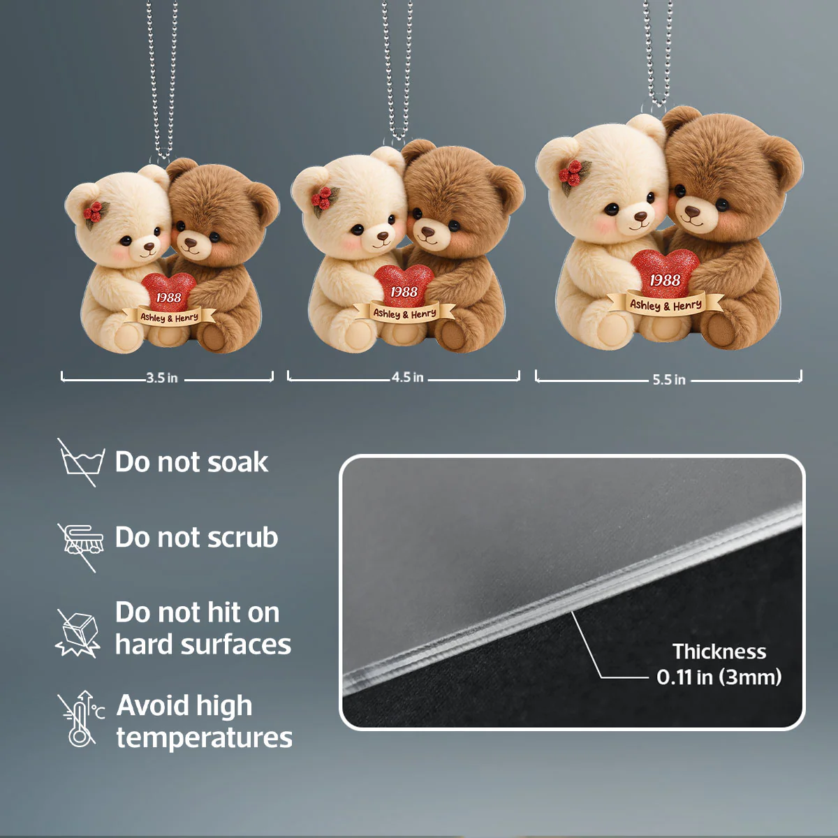 Loving Bear Couple - Personalized Acrylic Car Hanger - Sentimental Gift for him, for her - Image 7