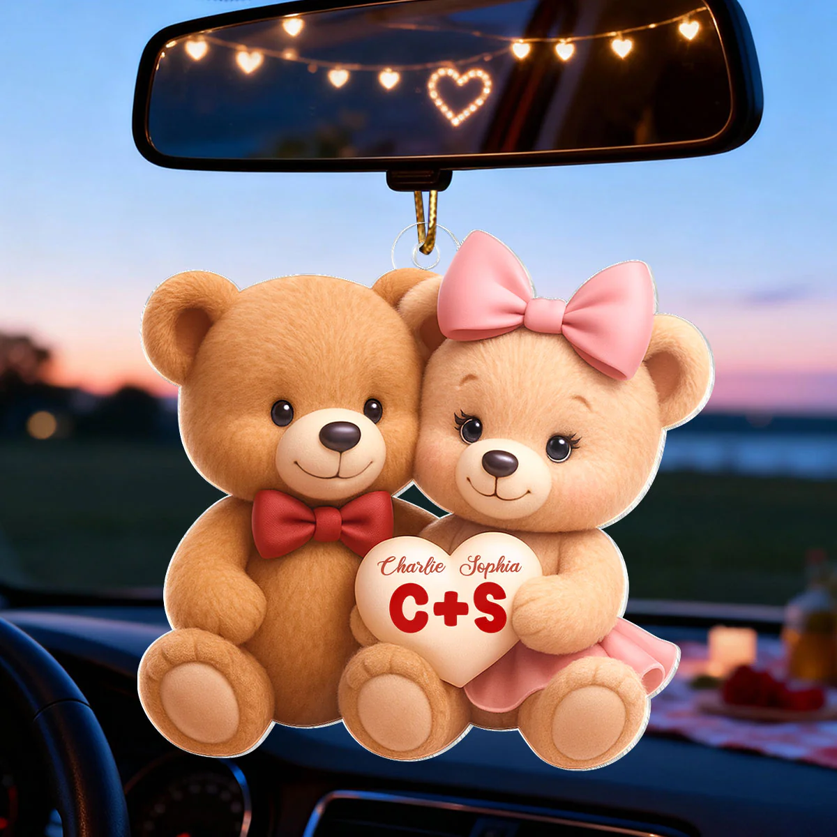 Loving Bear Couple - Personalized Acrylic Car Hanger - Valentine's Day Gift for him, for her