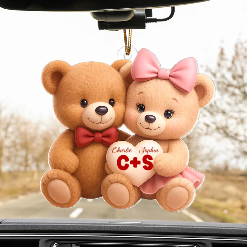 Loving Bear Couple - Personalized Acrylic Car Hanger - Valentine's Day Gift for him, for her - Image 11