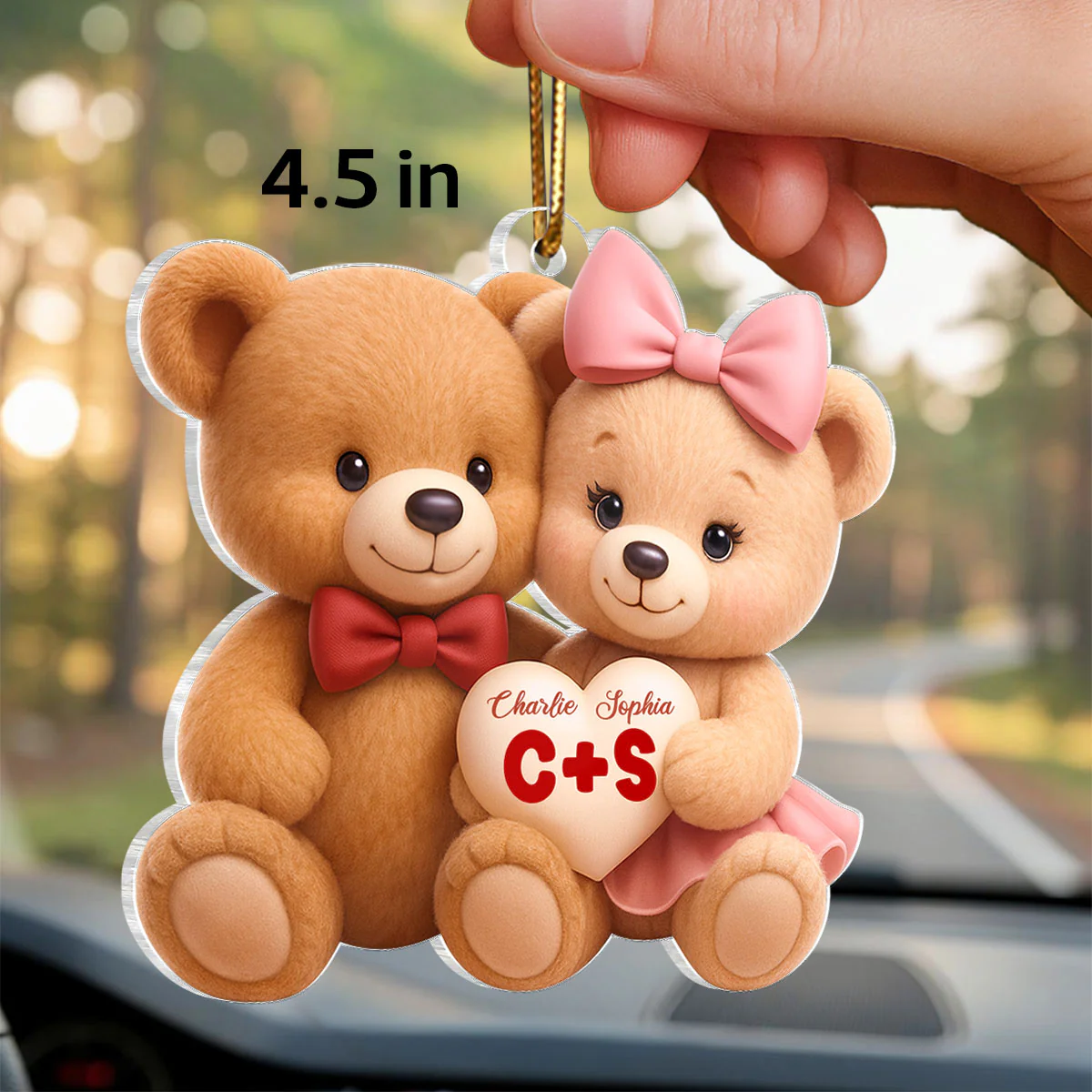 Loving Bear Couple - Personalized Acrylic Car Hanger - Valentine's Day Gift for him, for her - Image 2