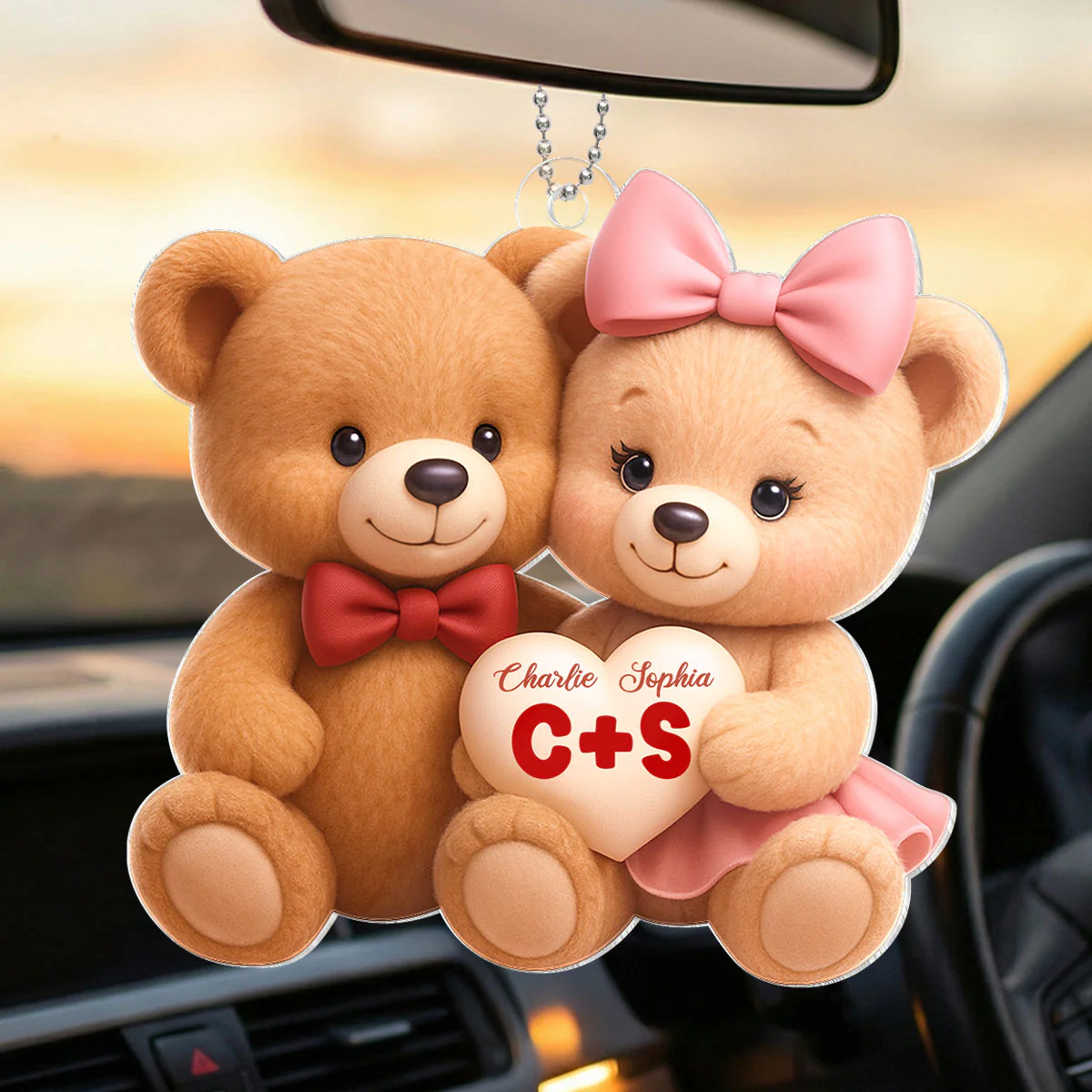 Loving Bear Couple - Personalized Acrylic Car Hanger - Valentine's Day Gift for him, for her - Image 3