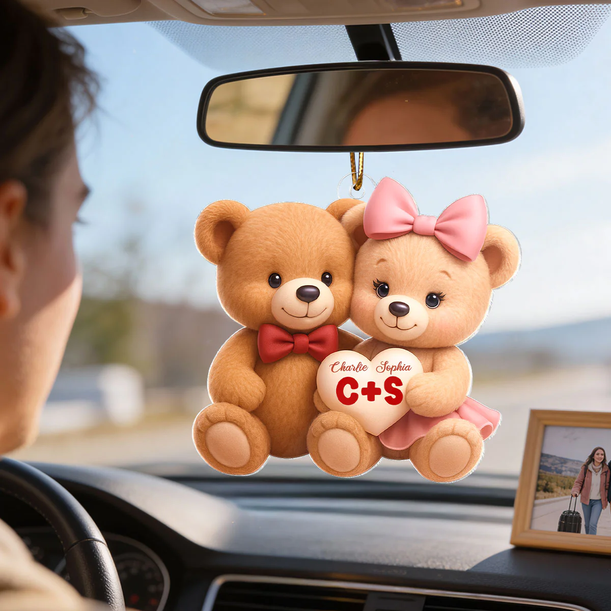 Loving Bear Couple - Personalized Acrylic Car Hanger - Valentine's Day Gift for him, for her - Image 4