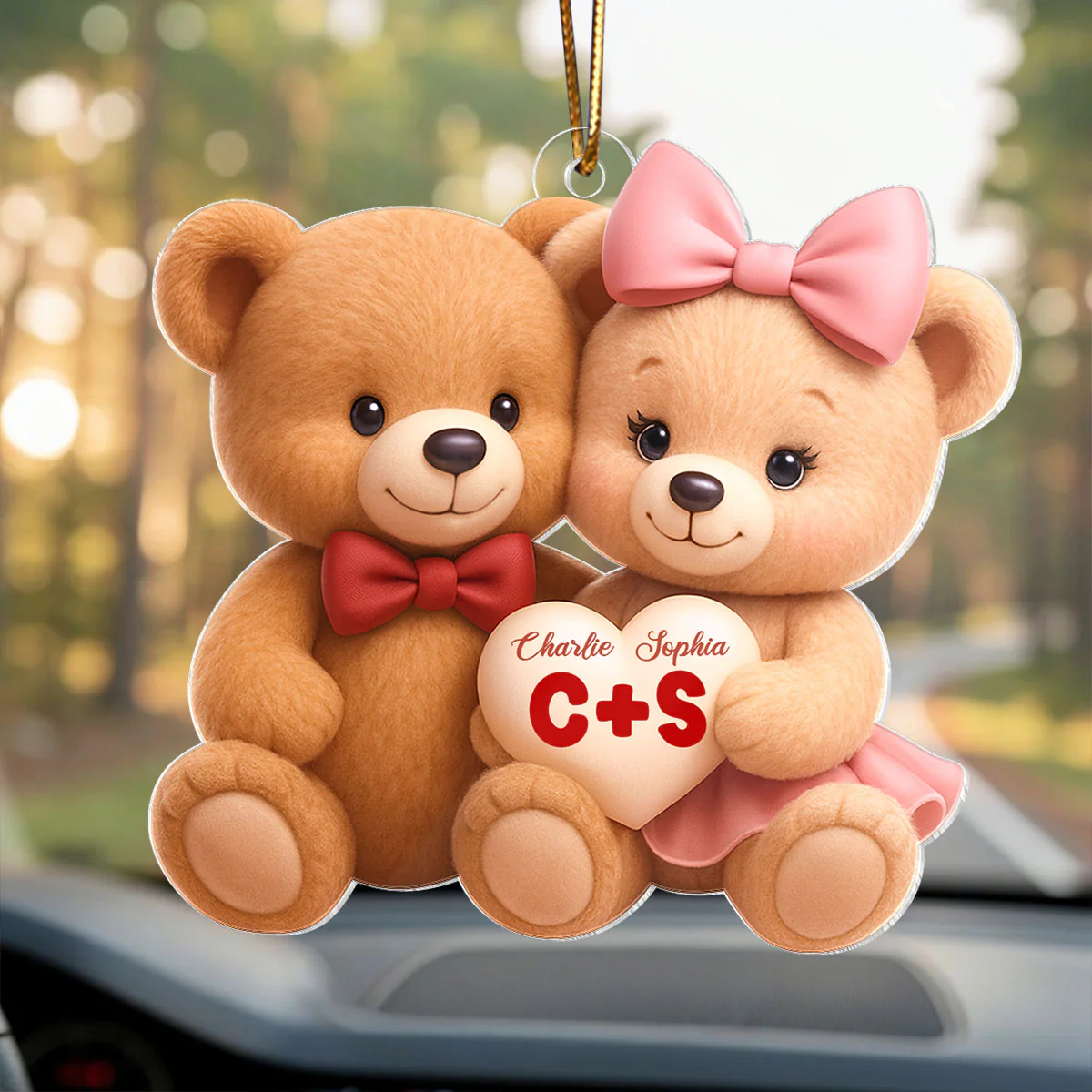 Loving Bear Couple - Personalized Acrylic Car Hanger - Valentine's Day Gift for him, for her - Image 5