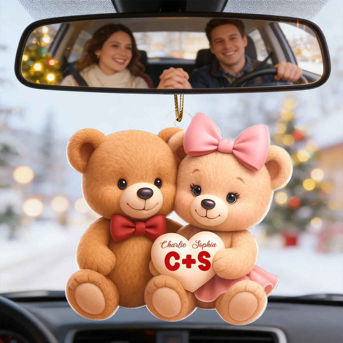 Loving Bear Couple - Personalized Acrylic Car Hanger - Valentine's Day Gift for him, for her - Image 6