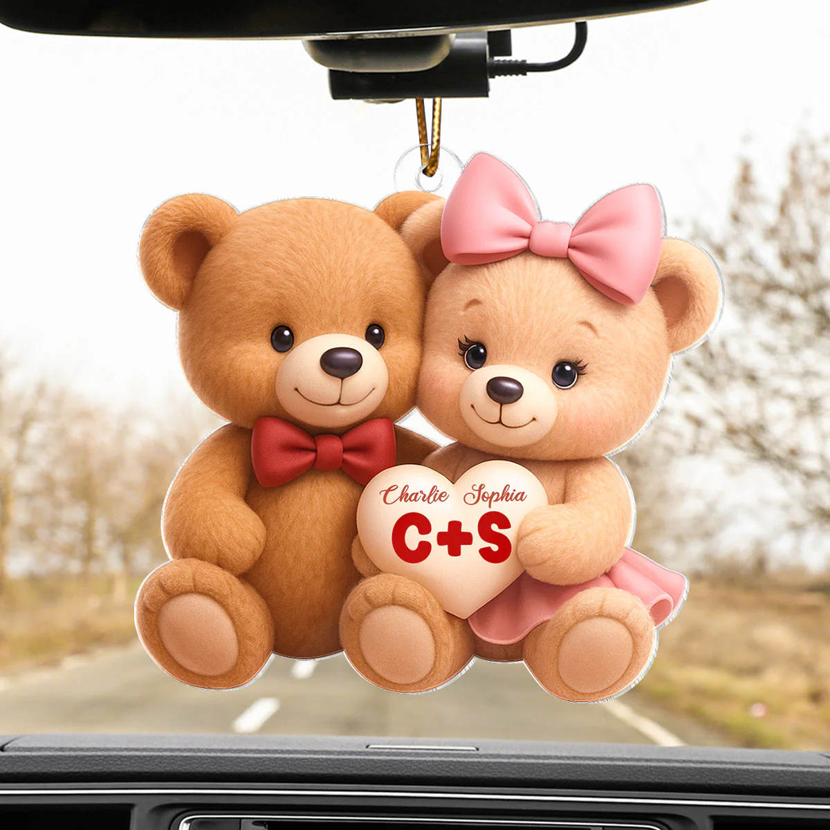 Loving Bear Couple - Personalized Acrylic Car Hanger - Valentine's Day Gift for him, for her - Image 7