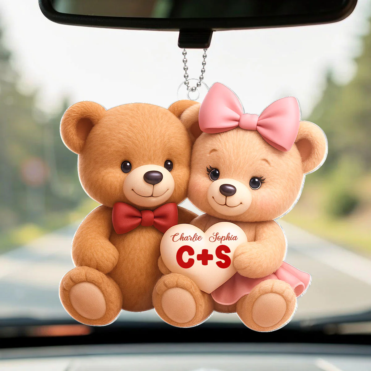 Loving Bear Couple - Personalized Acrylic Car Hanger - Valentine's Day Gift for him, for her - Image 8