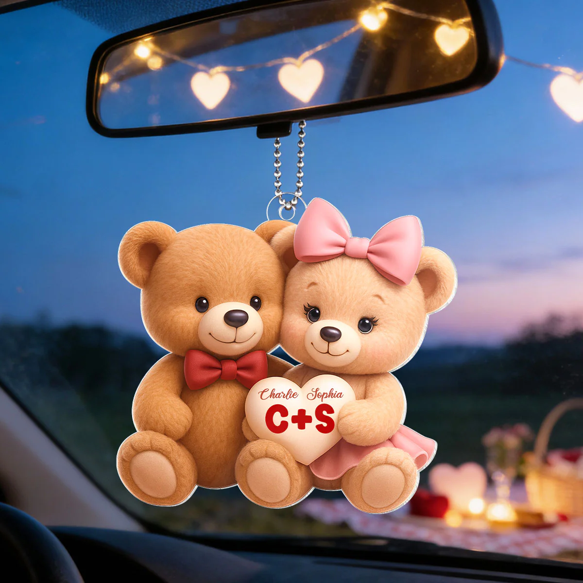 Loving Bear Couple - Personalized Acrylic Car Hanger - Valentine's Day Gift for him, for her - Image 9