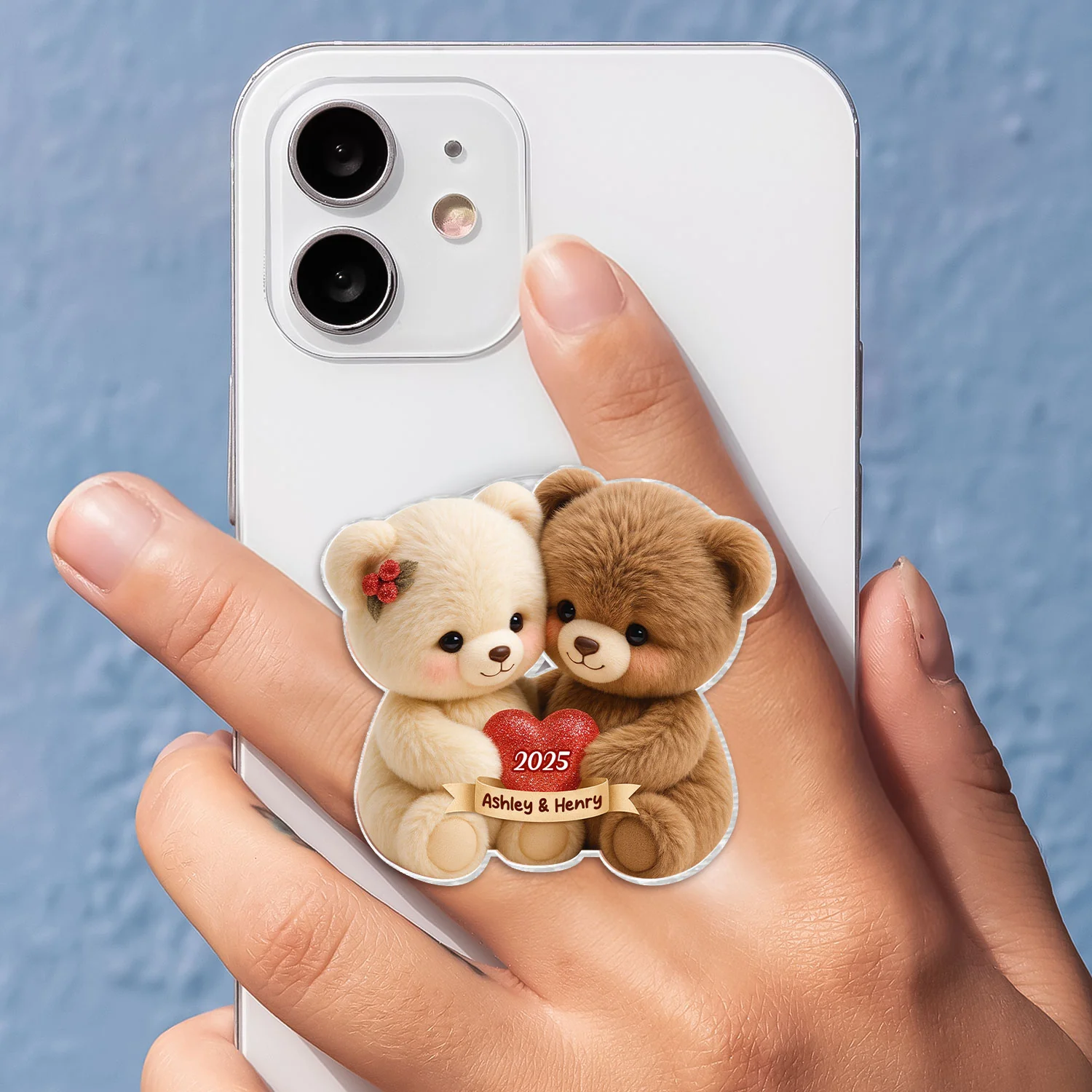 Loving Bear Couple - Personalized Acrylic Magnetic Phone Grip - Gift for him, for her, Matching Phone Grips for Couple - Image 5
