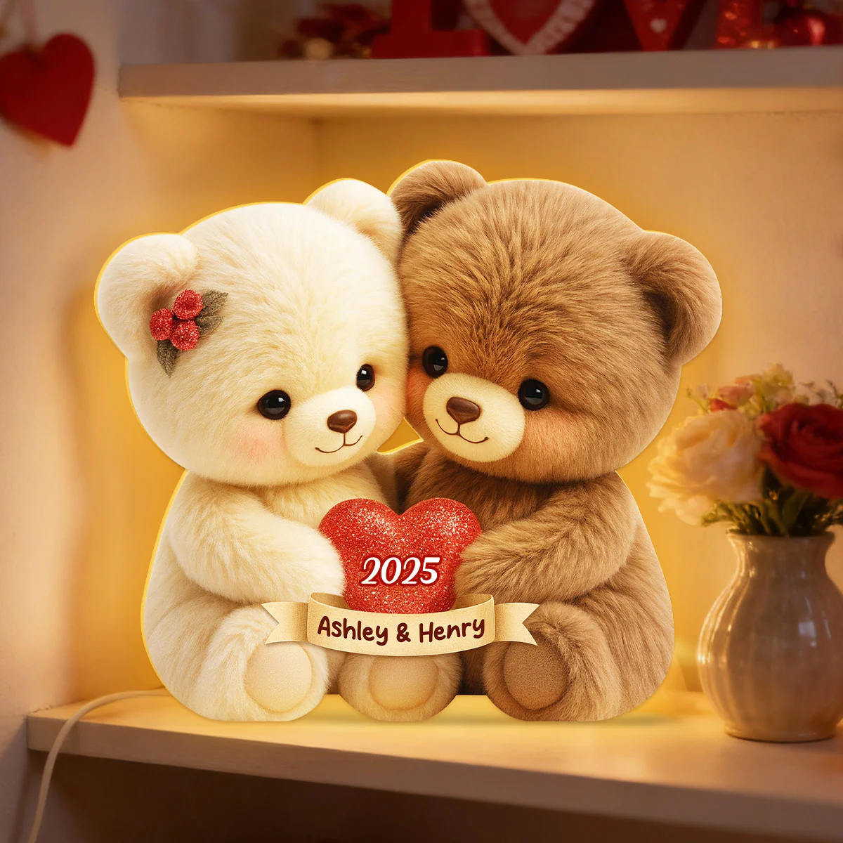 Loving Bear Couple - Personalized Light Box - Sentimental Gift for him, for her - Image 3