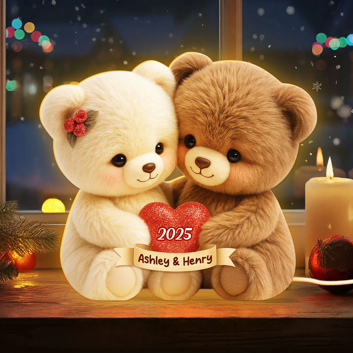 Loving Bear Couple - Personalized Light Box - Sentimental Gift for him, for her - Image 4