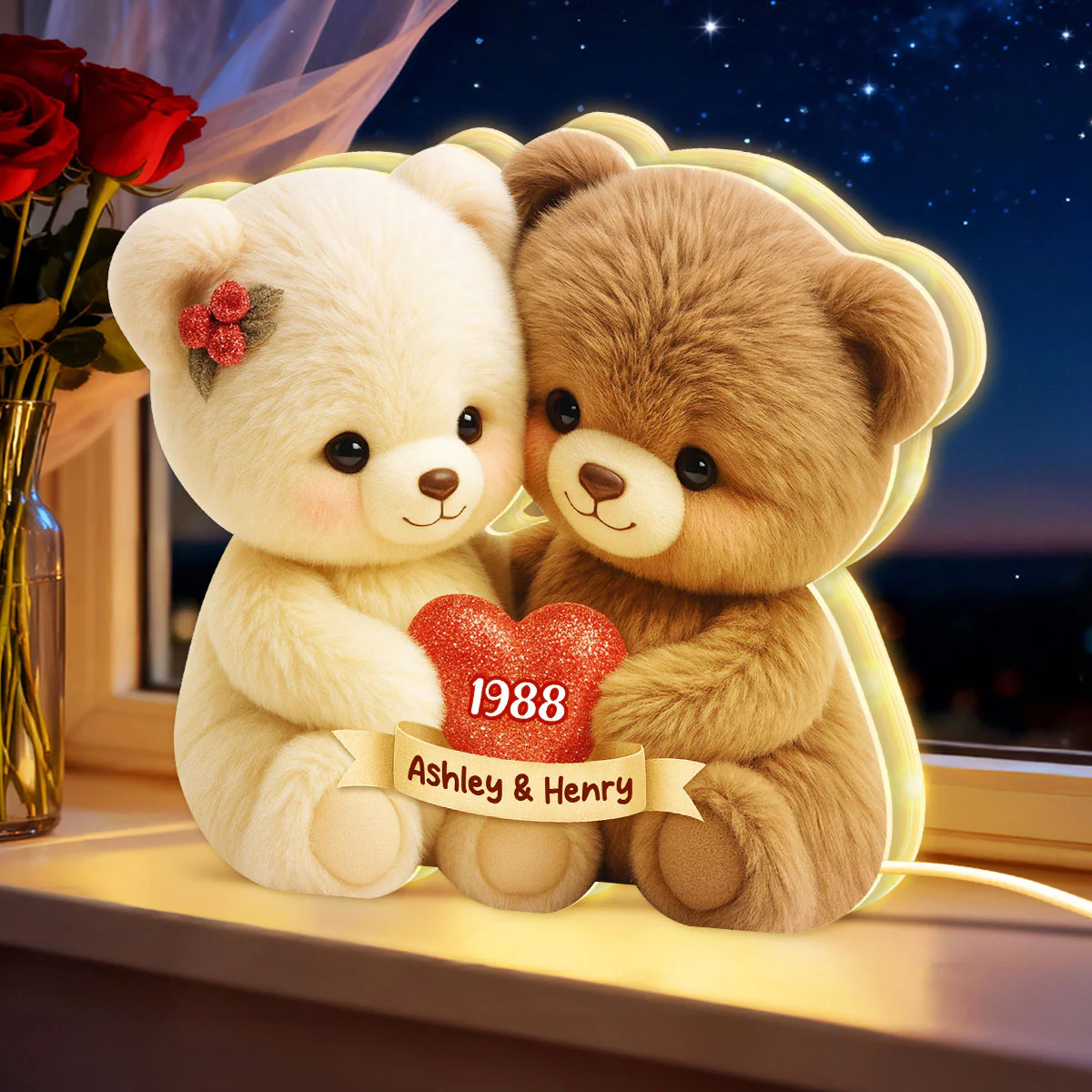 Loving Bear Couple - Personalized Light Box - Sentimental Gift for him, for her - Image 5