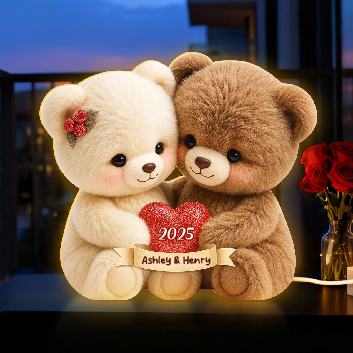 Loving Bear Couple - Personalized Light Box - Sentimental Gift for him, for her - Image 7
