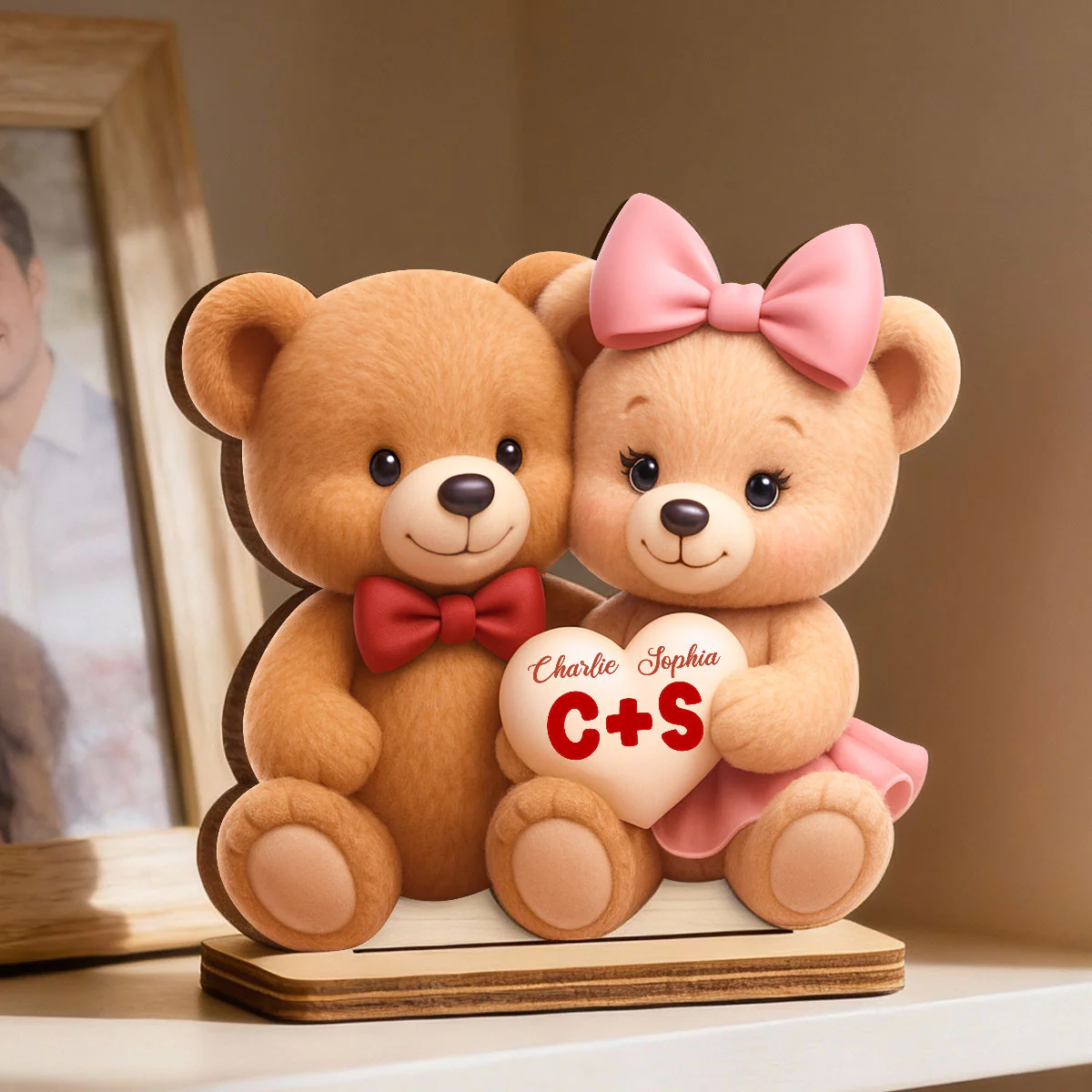 Loving Bear Couple - Personalized Wooden Plaque - Valentine's Day Gift for him, for her - Image 2