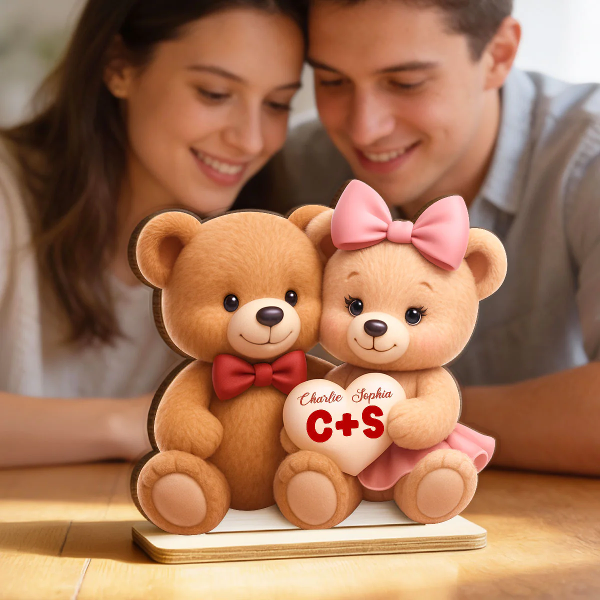 Loving Bear Couple - Personalized Wooden Plaque - Valentine's Day Gift for him, for her - Image 3