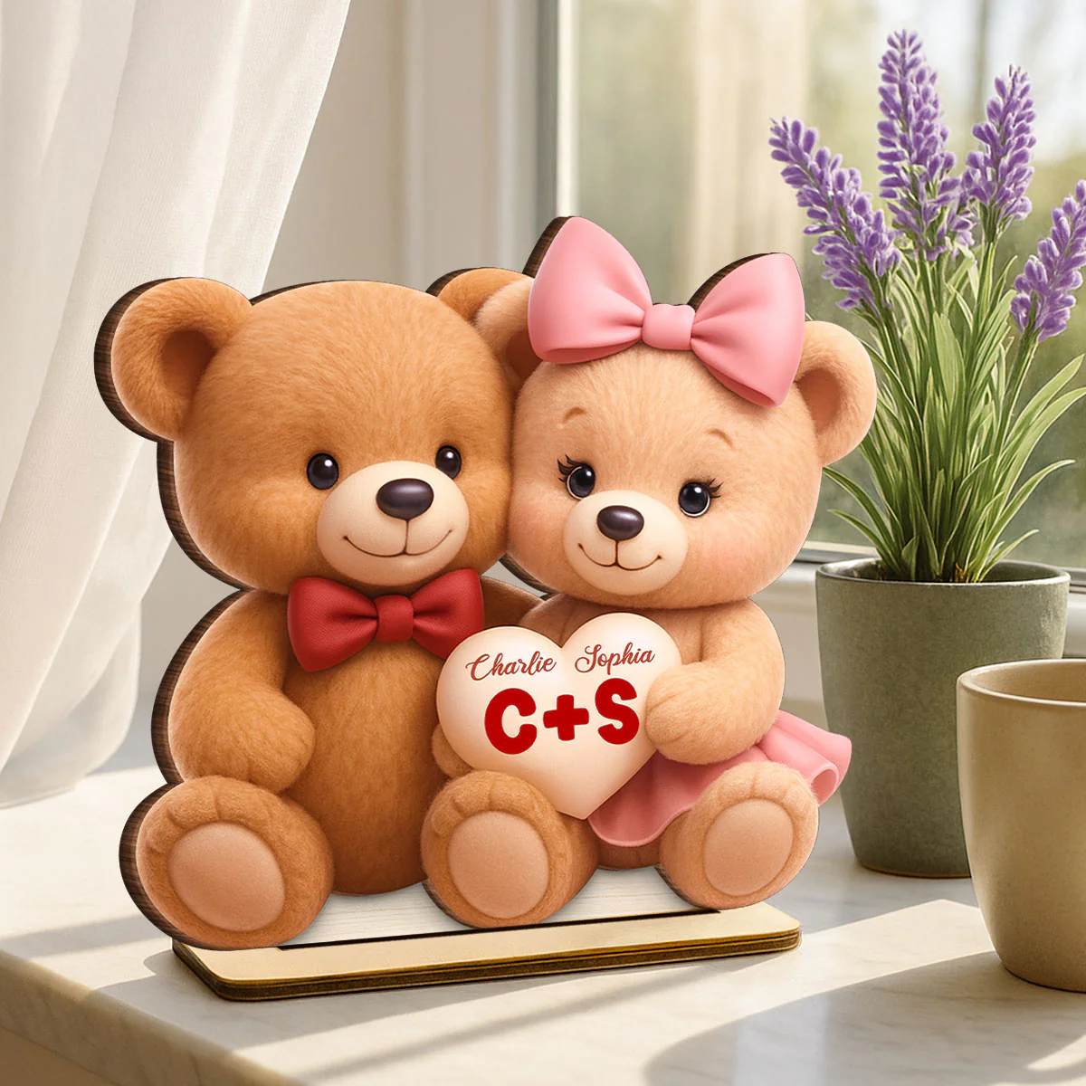 Loving Bear Couple - Personalized Wooden Plaque - Valentine's Day Gift for him, for her - Image 4