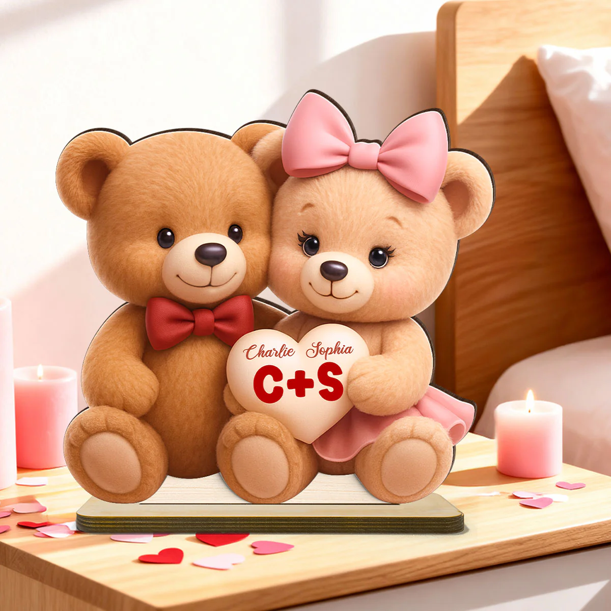 Loving Bear Couple - Personalized Wooden Plaque - Valentine's Day Gift for him, for her - Image 7