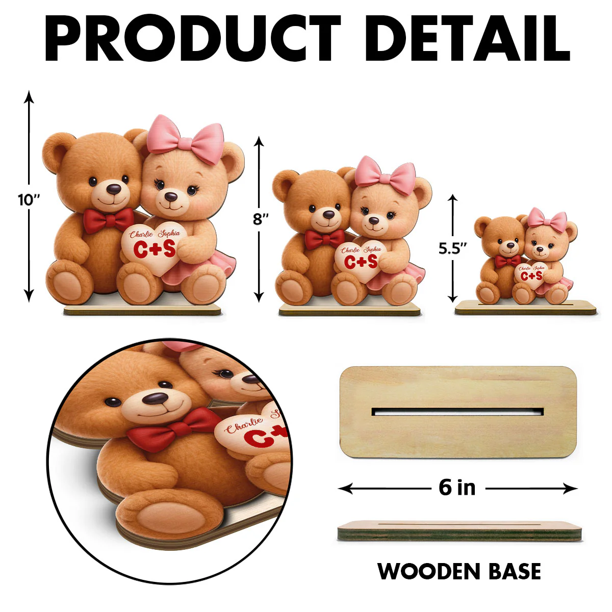 Loving Bear Couple - Personalized Wooden Plaque - Valentine's Day Gift for him, for her - Image 8