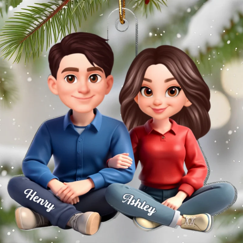 Loving Cartoon Couple Sitting Together - Personalized Acrylic Ornament - Christmas Gift for him, Gift for her - Image 10