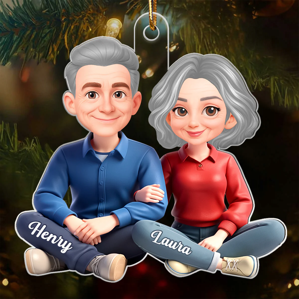Loving Cartoon Couple Sitting Together - Personalized Acrylic Ornament - Christmas Gift for him, Gift for her - Image 3