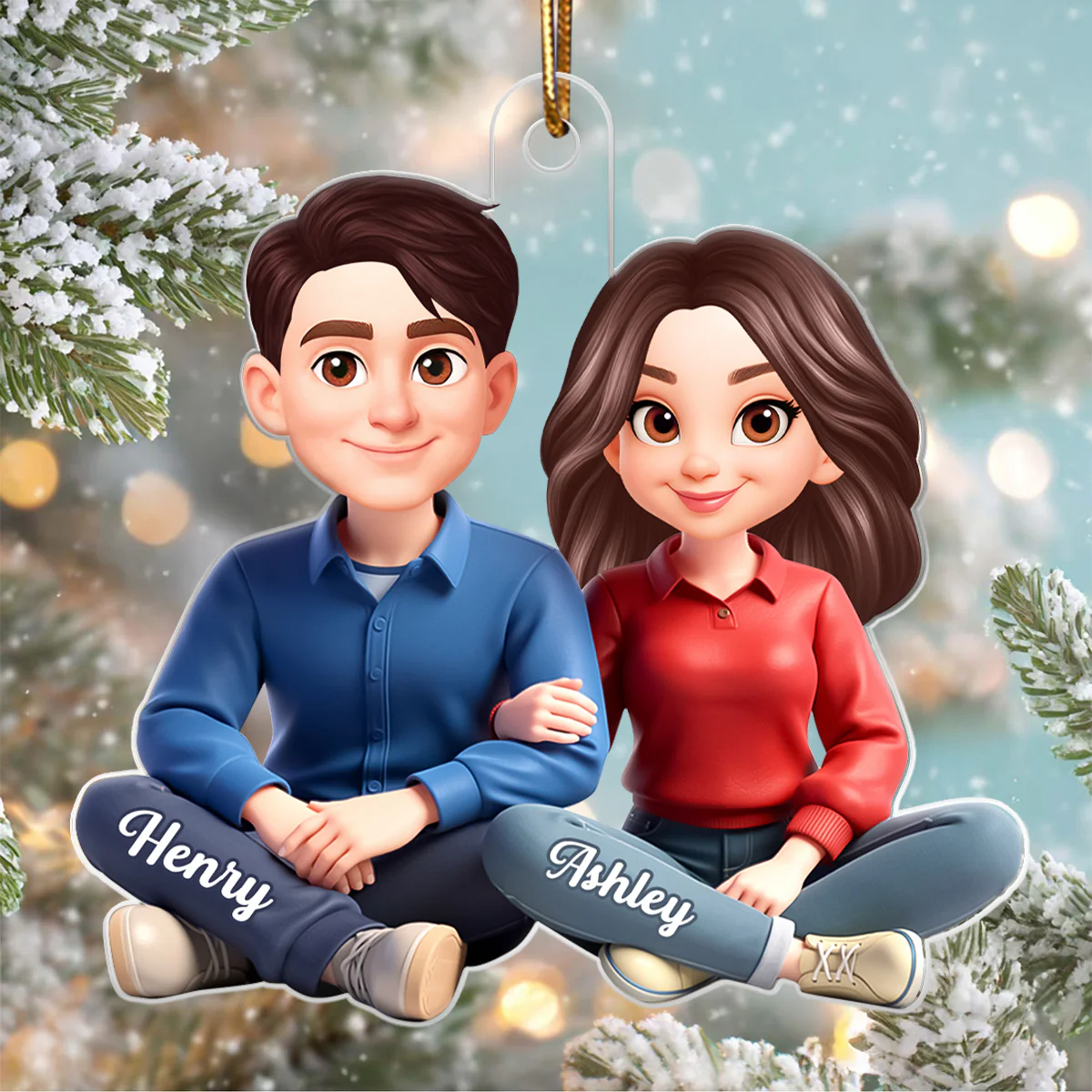 Loving Cartoon Couple Sitting Together - Personalized Acrylic Ornament - Christmas Gift for him, Gift for her - Image 6