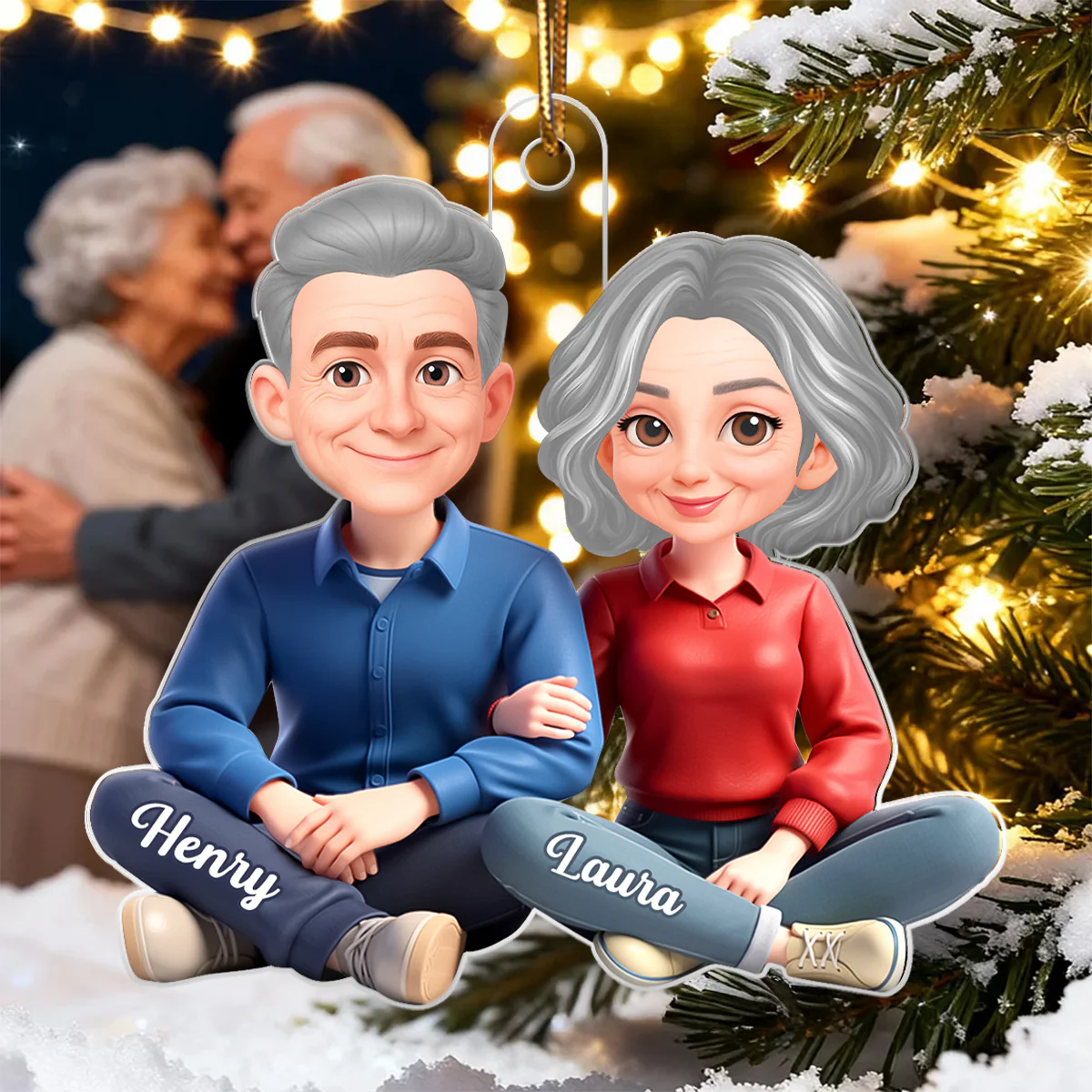 Loving Cartoon Couple Sitting Together - Personalized Acrylic Ornament - Christmas Gift for him, Gift for her - Image 8