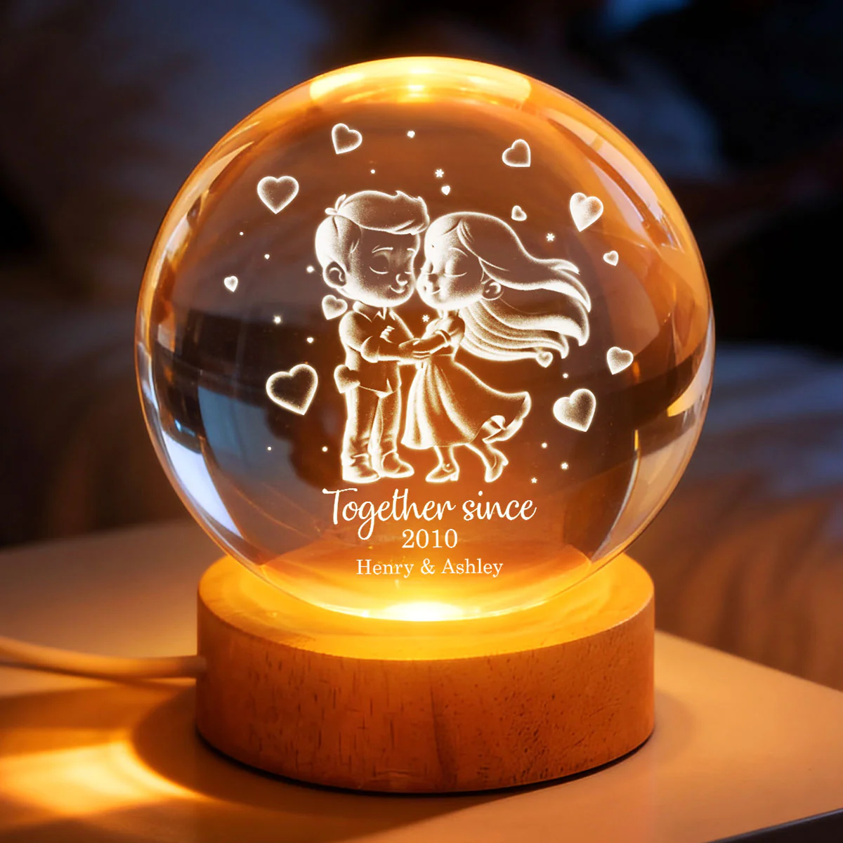 Loving Chibi Couple - Personalized Crystal Ball LED Night Light - Sentimental Valentine's Day Gift for Her, for Him - Image 4
