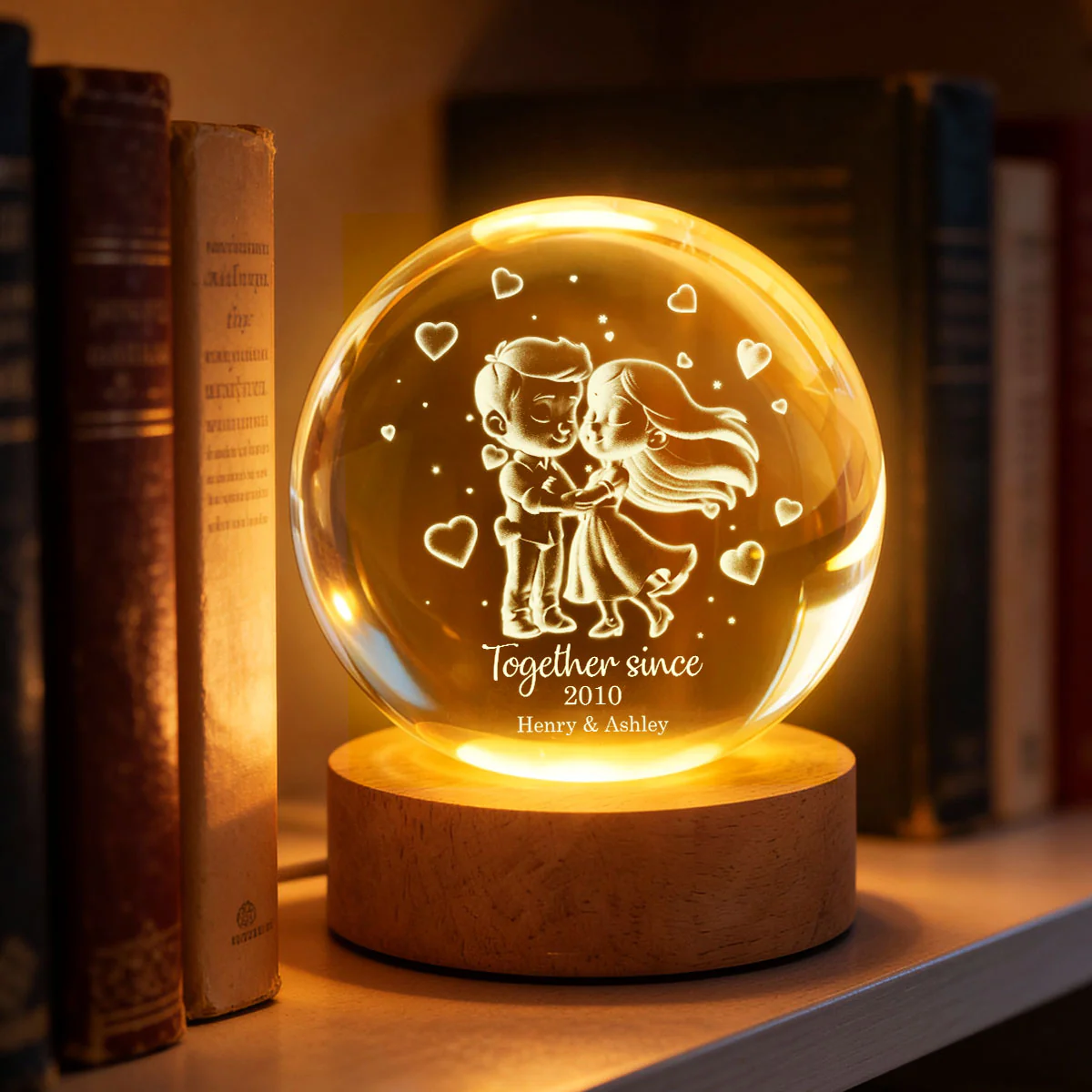 Loving Chibi Couple - Personalized Crystal Ball LED Night Light - Sentimental Valentine's Day Gift for Her, for Him - Image 5